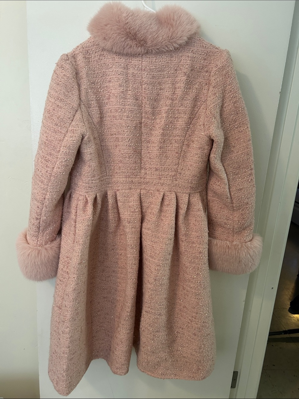 Women’s Pink Faux Fur-Trim Wool Blend Coat - Picture 5 of 10